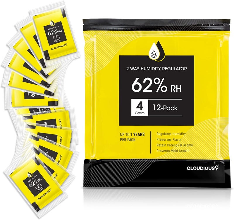 Cloudious9 -62% 2-Way Humidity Pack Regulator 4 Gram - 12 Count 4 Gram Pack for Humidors Herb Flower - Individually Sealed Bag – Solution for Convenient Humidification - Image 1